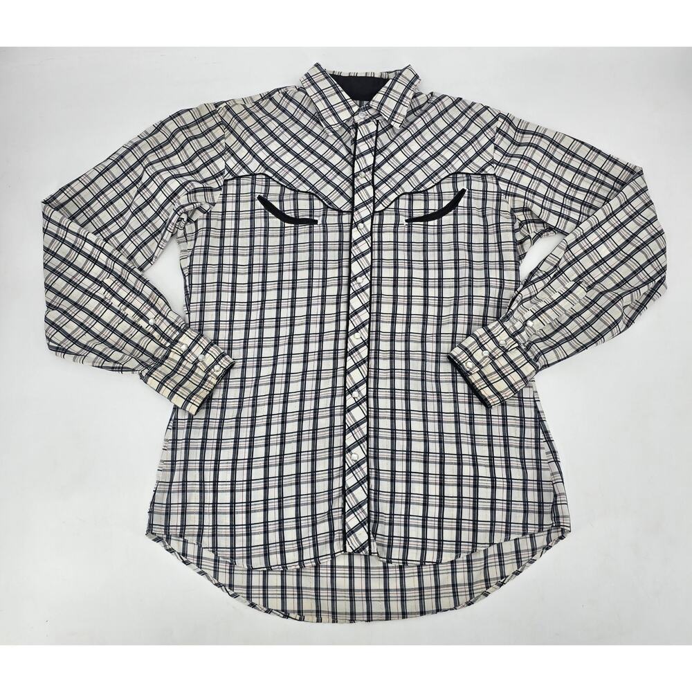Vintage Western Plaid Button Down Shirt M Ranchwear Black Cream Kenny Rogers